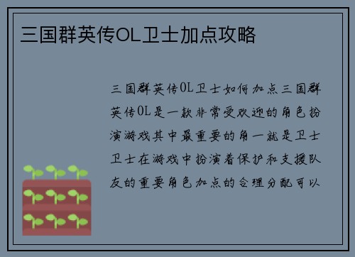 三国群英传OL卫士加点攻略